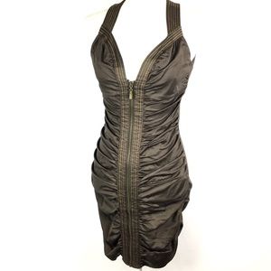 Dream Culture Dress Small Bodycon Brown Zip Front